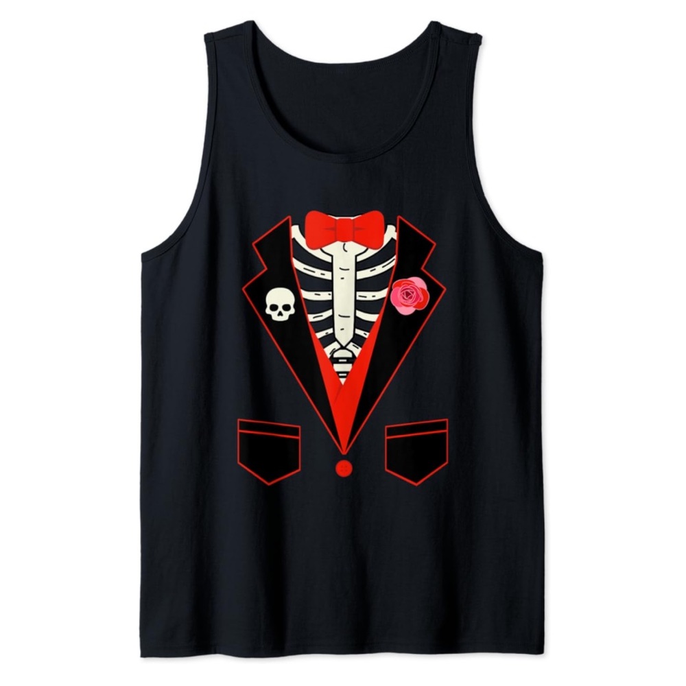 Men’s black skeleton tuxedo print sleeveless muscle tank top size medium